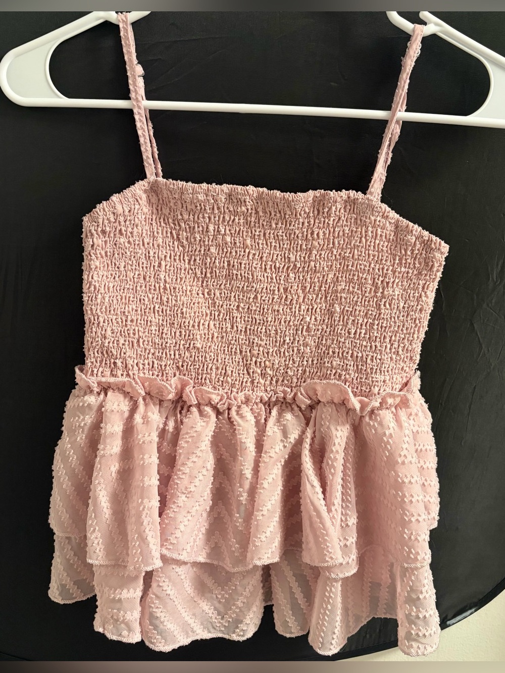 SHEIN Pink Swiss Dot Smocked Ruffle Cami Top Size XS